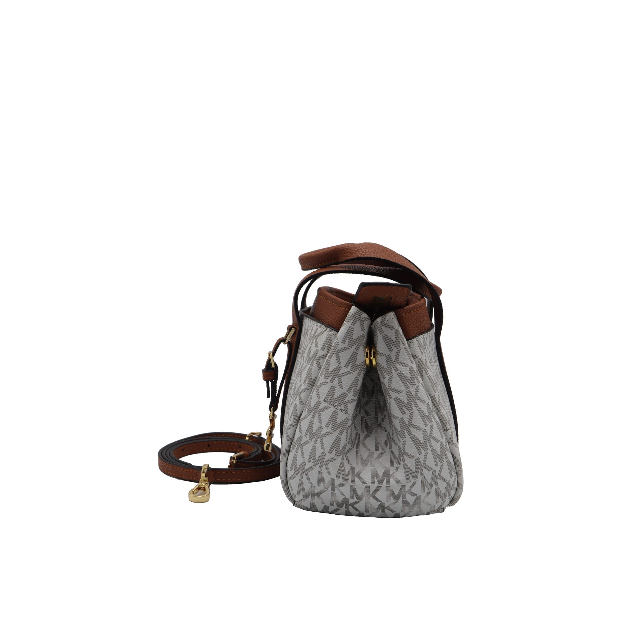 Michael Kors Logo Satchel | White Monogram & Brown Trim