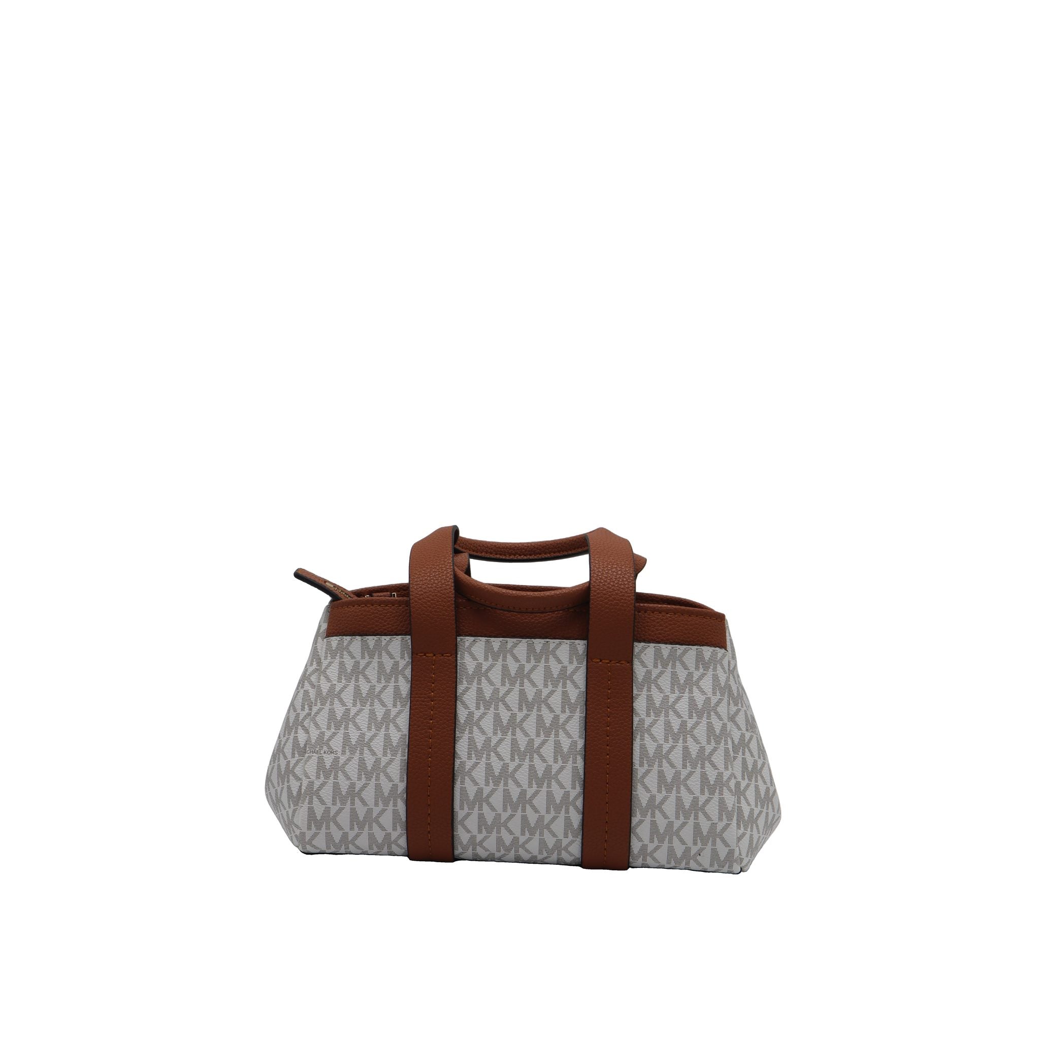 Michael Kors Logo Satchel | White Monogram & Brown Trim