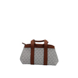 Michael Kors Logo Satchel | White Monogram & Brown Trim