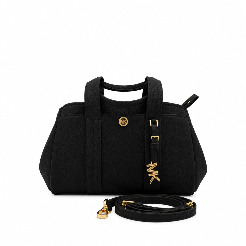 Michael Kors Black Satchel | Pebble Leather & Gold MK Charm