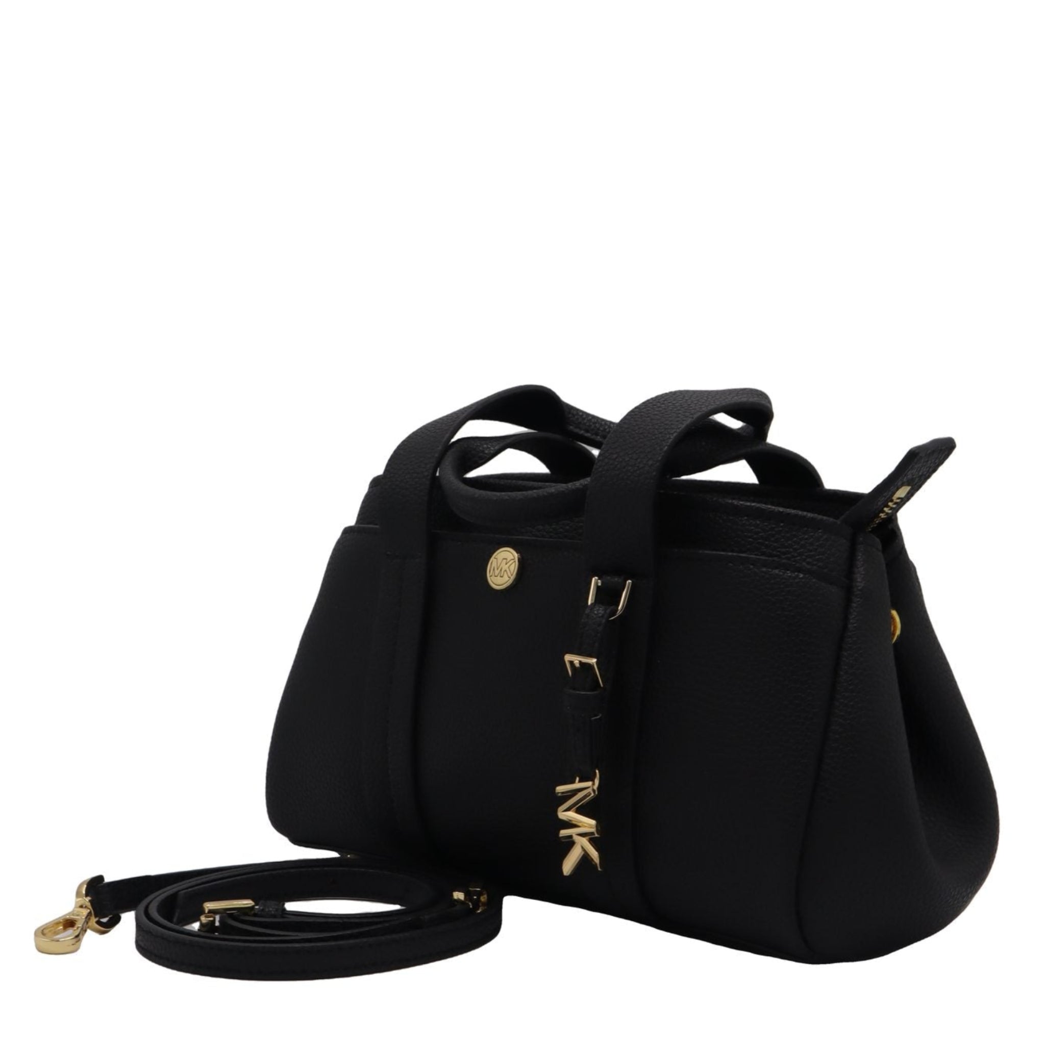 Michael Kors Black Satchel | Pebble Leather & Gold MK Charm