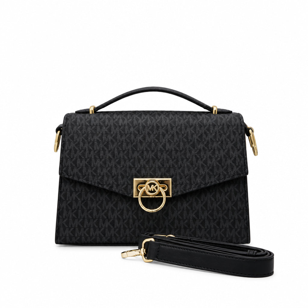 Michael Kors Greenwich Flap Bag | Black Monogram Canvas