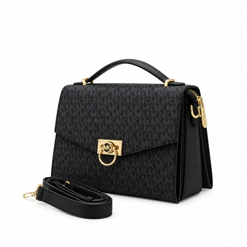 Michael Kors Greenwich Flap Bag | Black Monogram Canvas