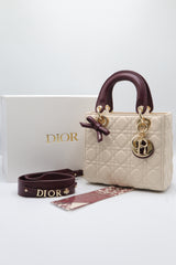 Lady Dior Bag | Two-Tone Cream & Burgundy Quilted Leather