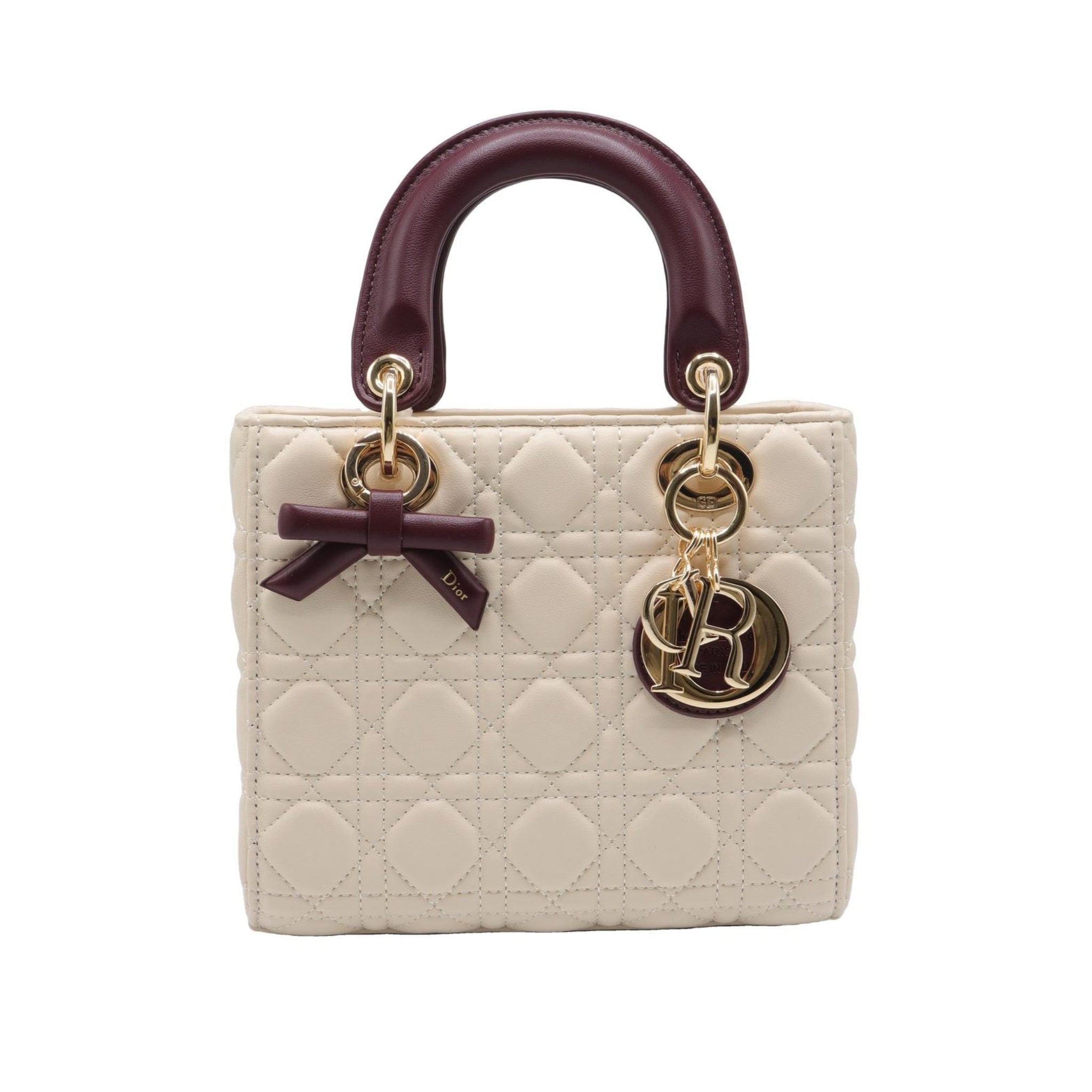 Lady Dior Bag | Two-Tone Cream & Burgundy Quilted Leather