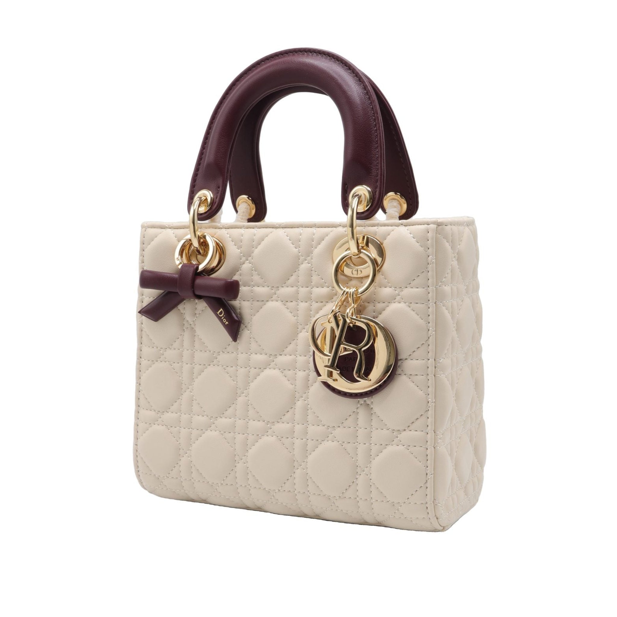 Lady Dior Bag | Two-Tone Cream & Burgundy Quilted Leather