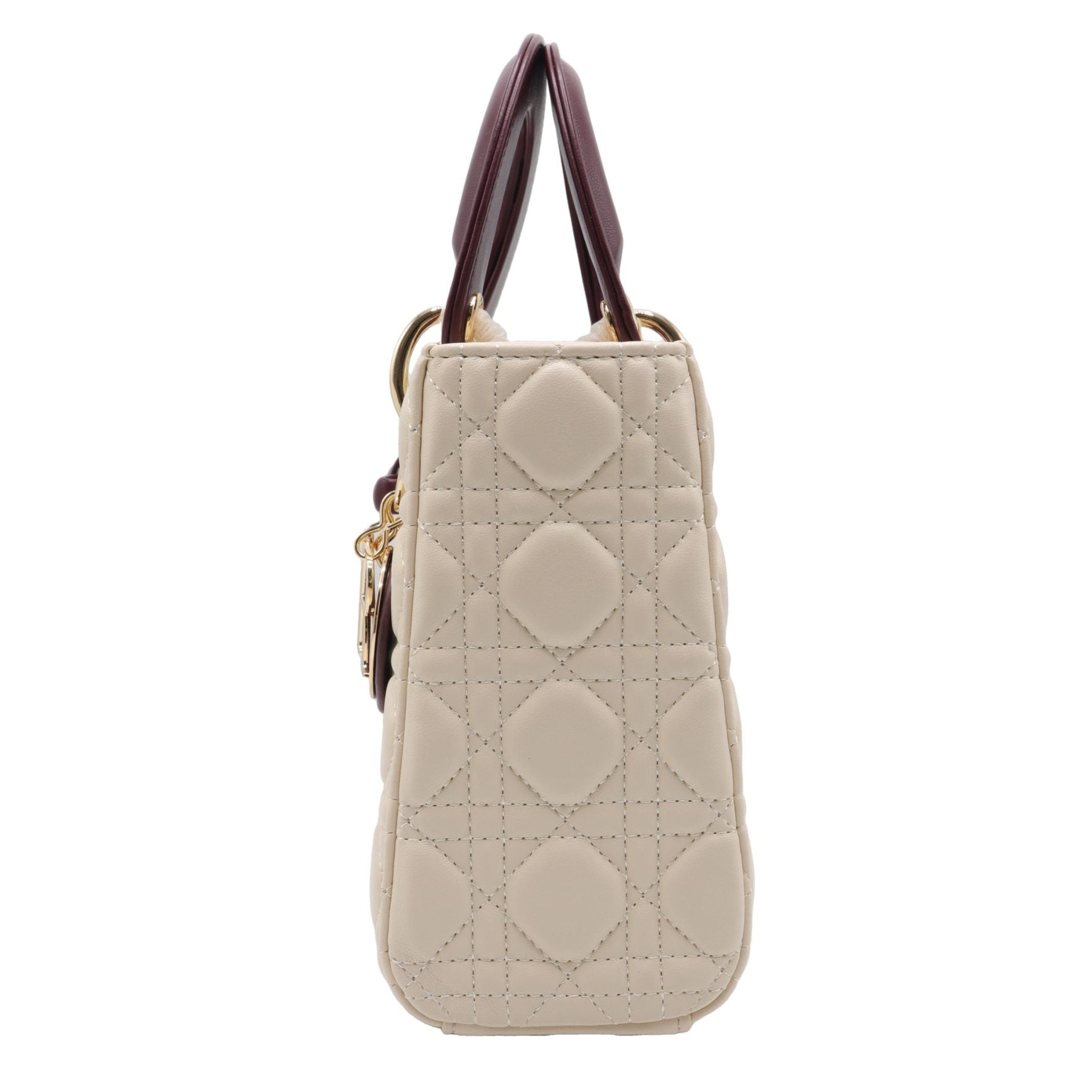 Lady Dior Bag | Two-Tone Cream & Burgundy Quilted Leather