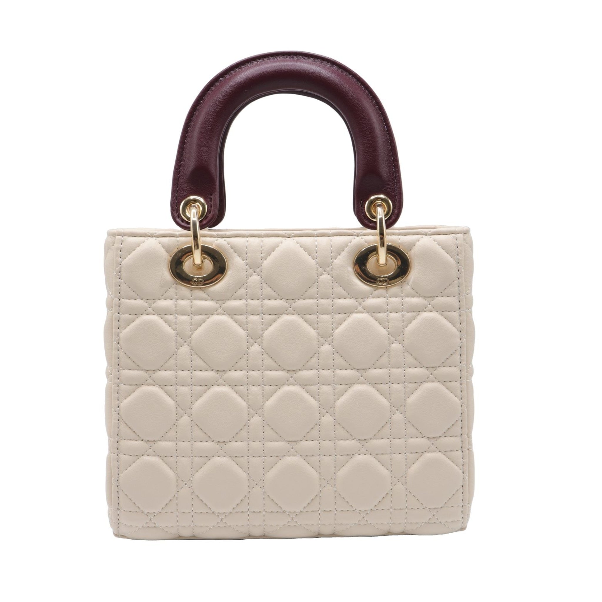 Lady Dior Bag | Two-Tone Cream & Burgundy Quilted Leather