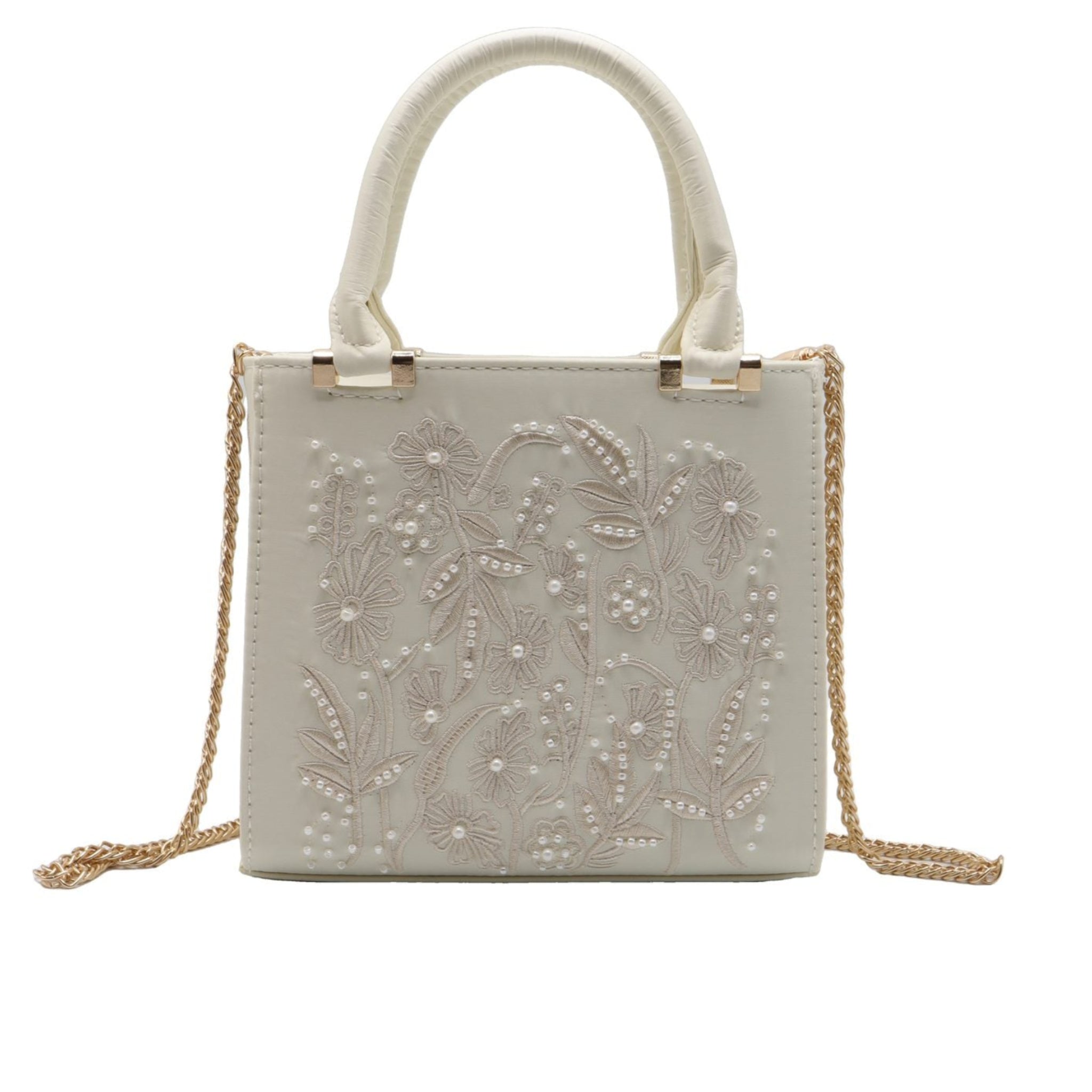 Zara Pearl-Beaded Mini Tote | Off-White Floral Crossbody