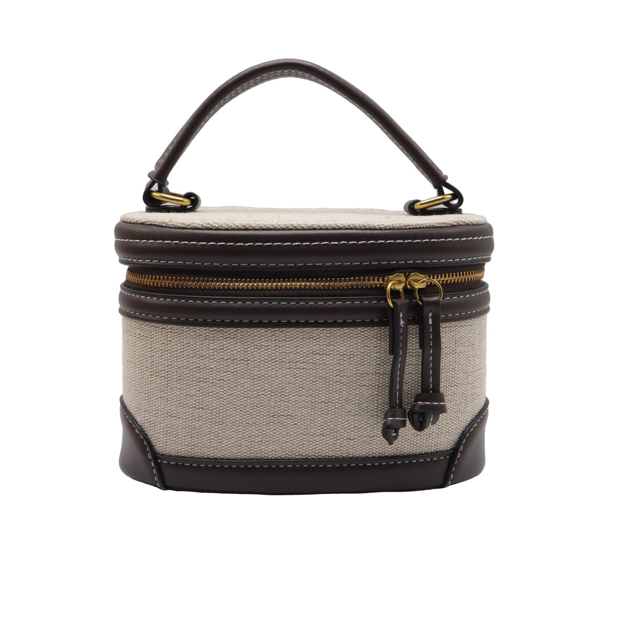Zara Canvas Vanity Case Bag | Ecru & Brown Trim Crossbody