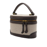Zara Canvas Vanity Case Bag | Ecru & Brown Trim Crossbody