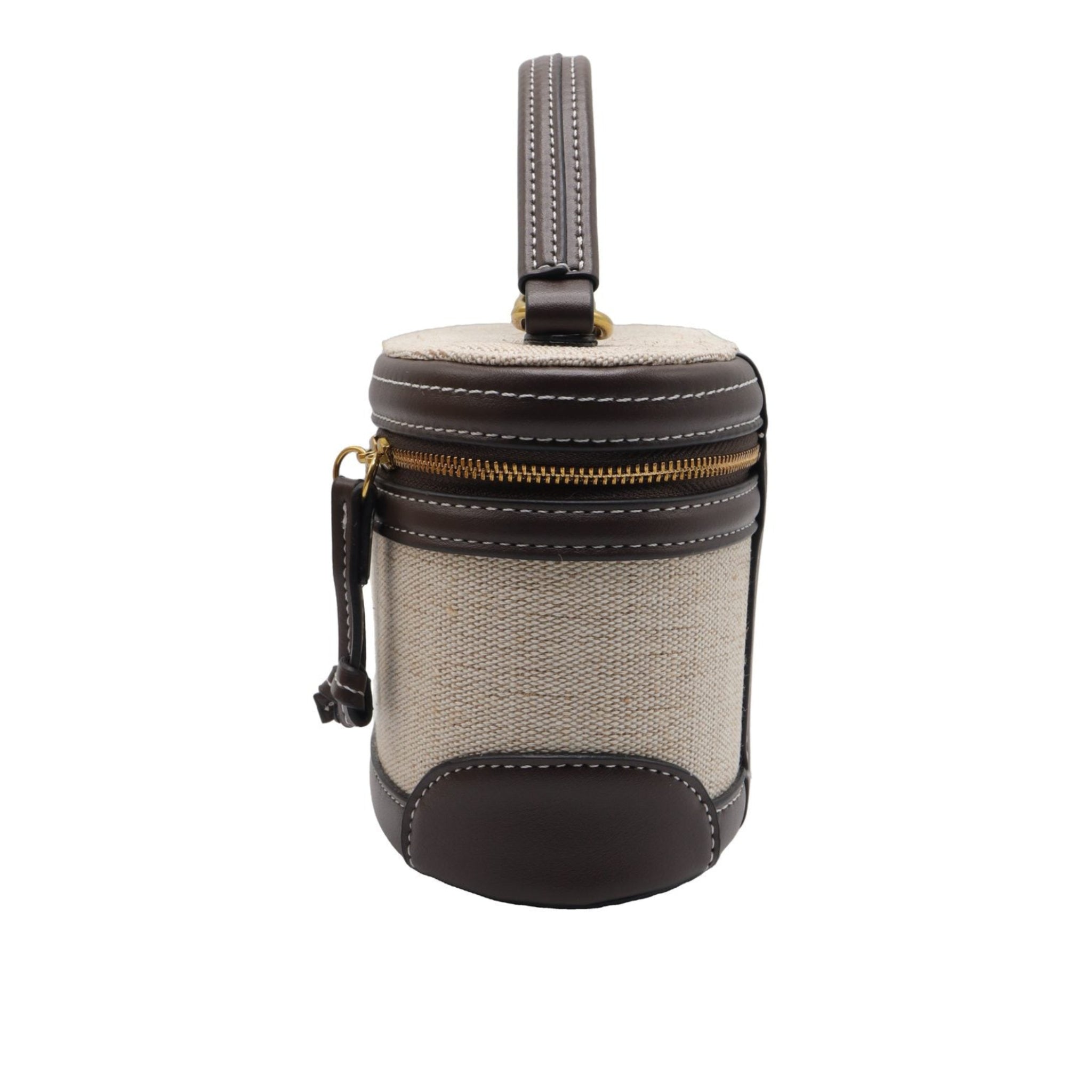 Zara Canvas Vanity Case Bag | Ecru & Brown Trim Crossbody
