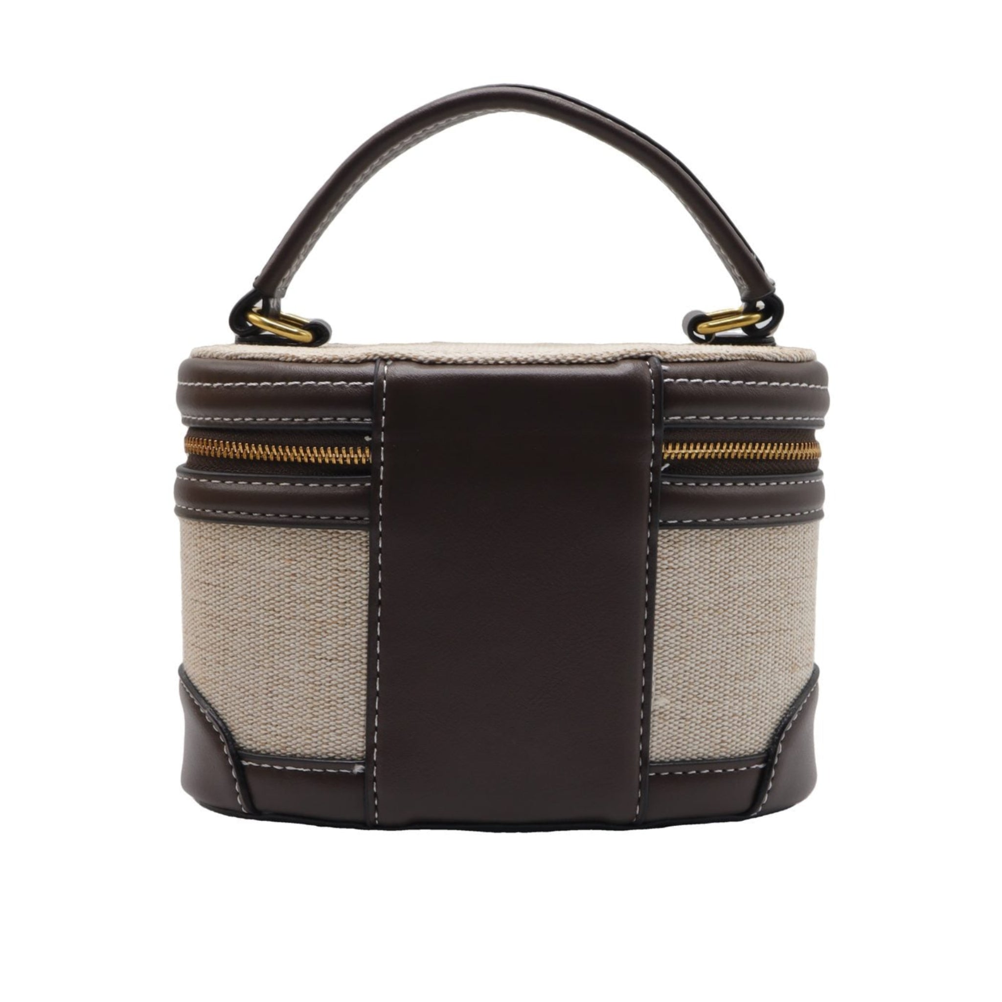 Zara Canvas Vanity Case Bag | Ecru & Brown Trim Crossbody