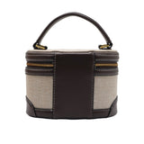 Zara Canvas Vanity Case Bag | Ecru & Brown Trim Crossbody
