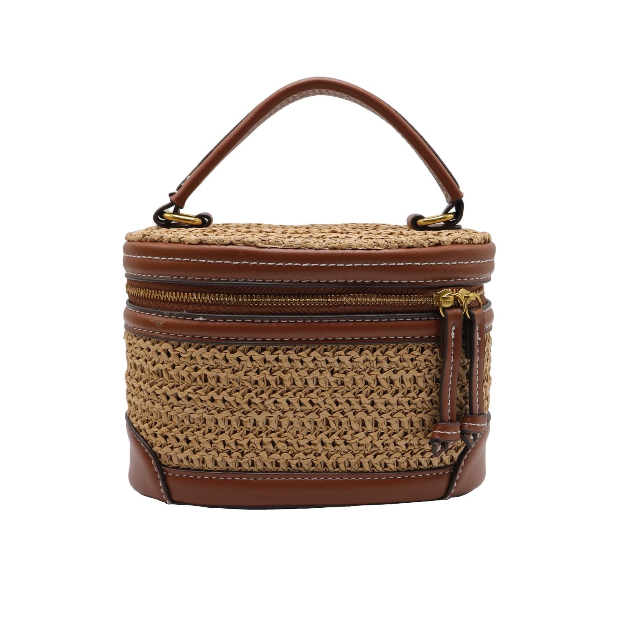 Zara Straw Vanity Case Bag | Natural Raffia & Brown Leather