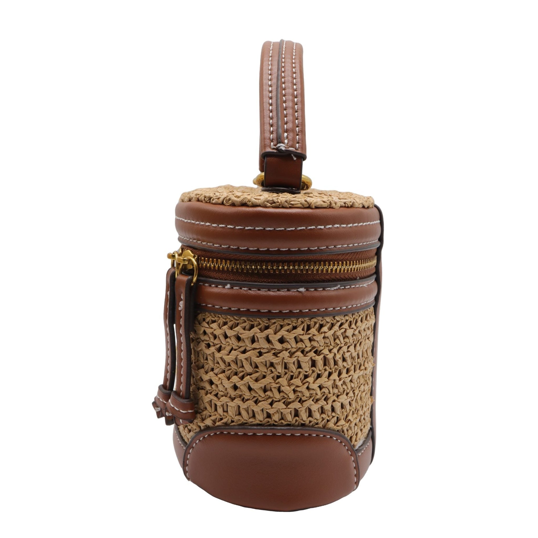 Zara Straw Vanity Case Bag | Natural Raffia & Brown Leather