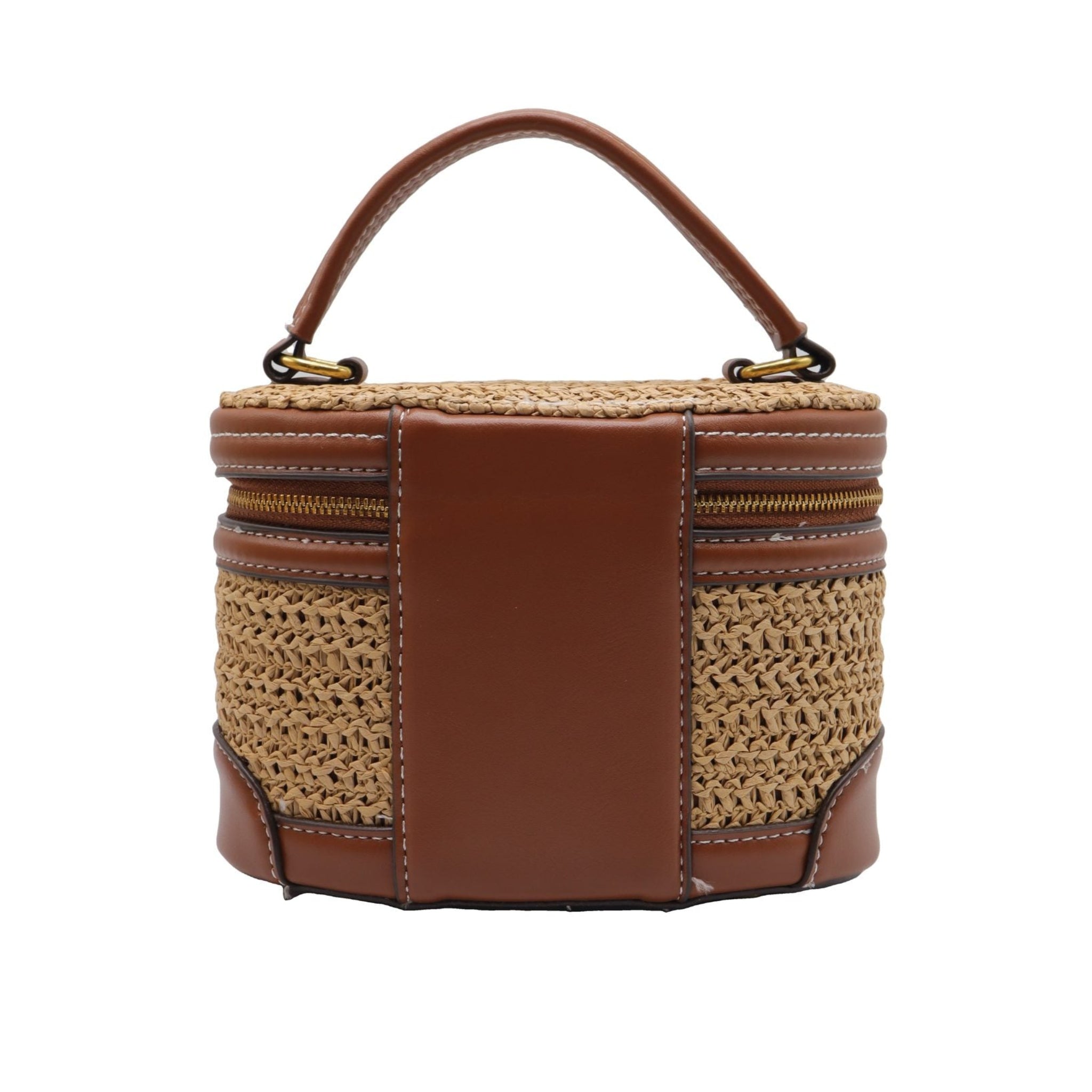 Zara Straw Vanity Case Bag | Natural Raffia & Brown Leather