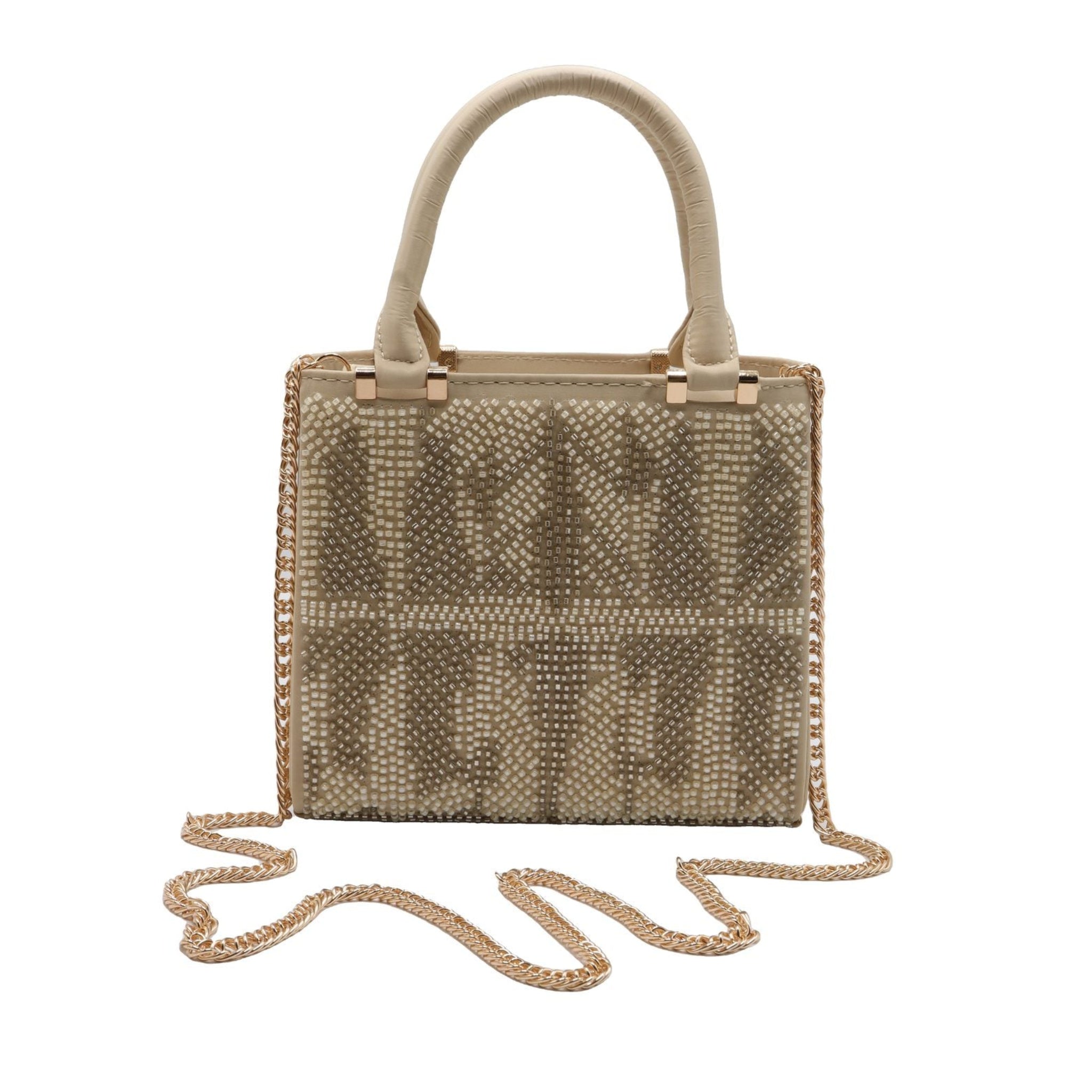 Zara Beaded Mini Tote | Champagne Geometric Crossbody