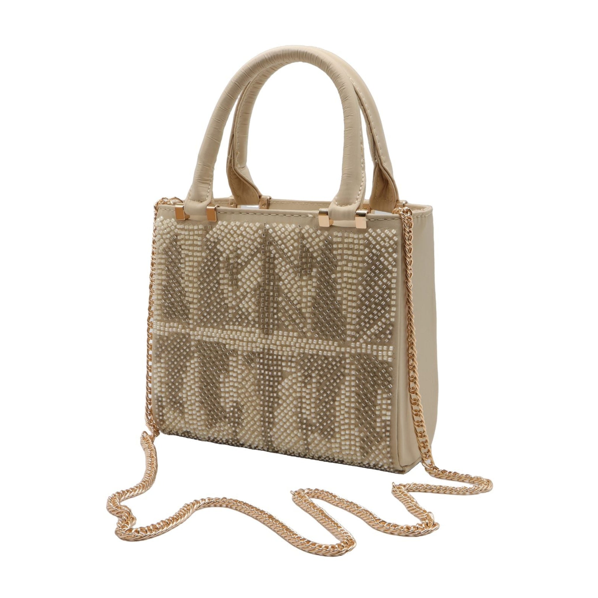 Zara Beaded Mini Tote | Champagne Geometric Crossbody