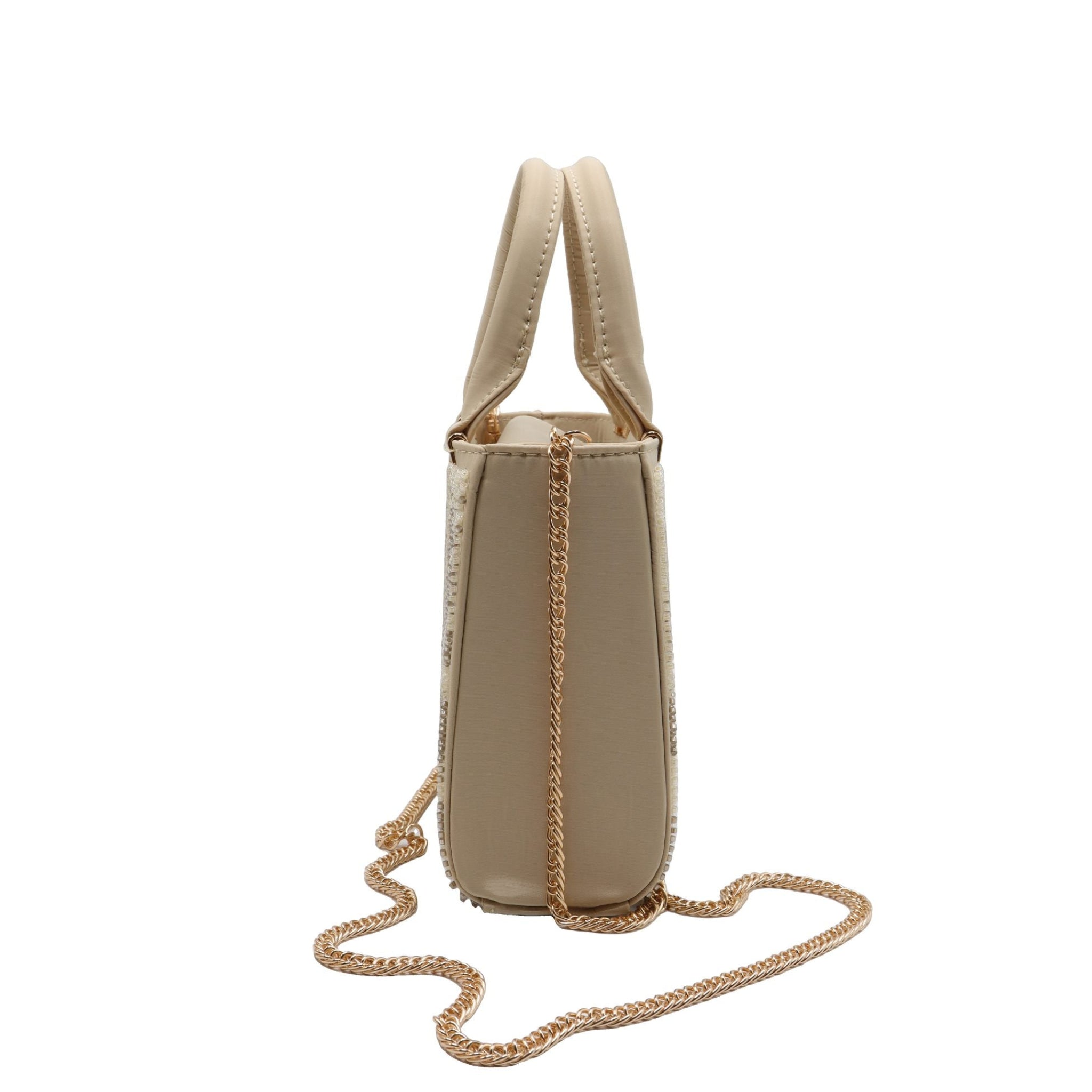 Zara Beaded Mini Tote | Champagne Geometric Crossbody