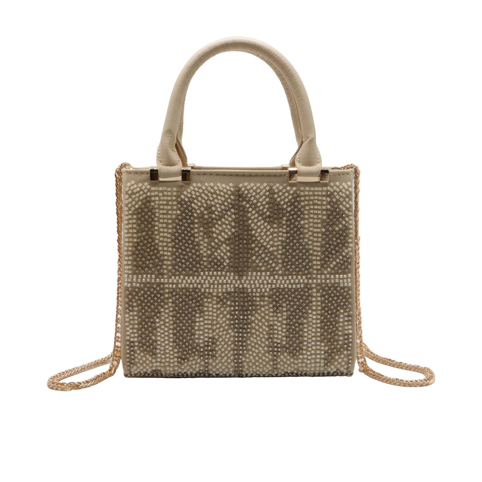 Zara Beaded Mini Tote | Champagne Geometric Crossbody