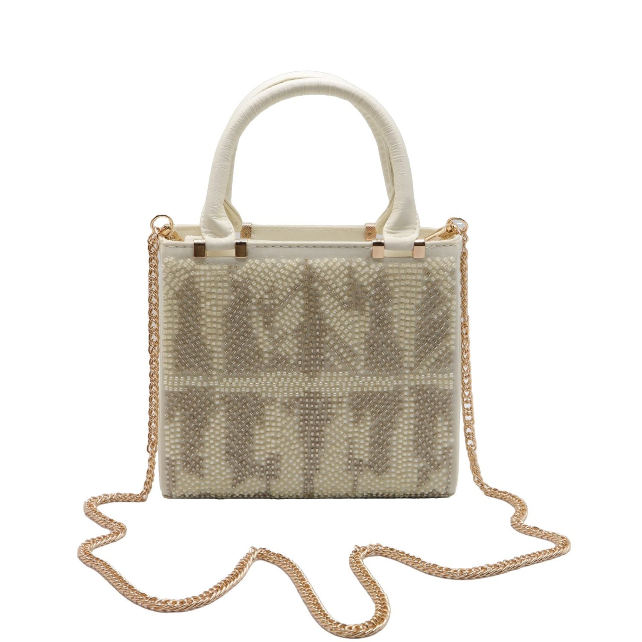 Zara Geometric Beaded Mini Tote | Off-White & Gold Crossbody