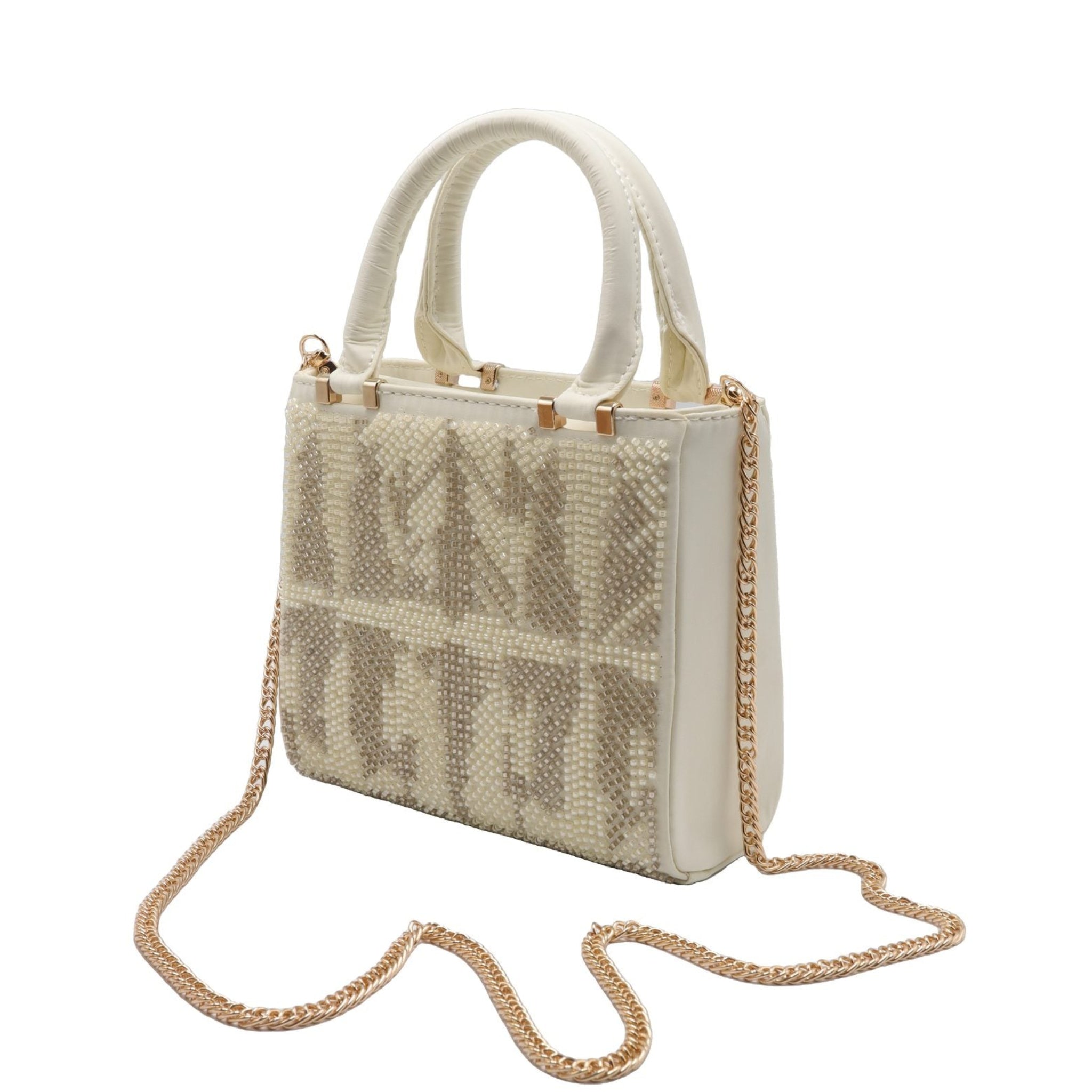 Zara Geometric Beaded Mini Tote | Off-White & Gold Crossbody