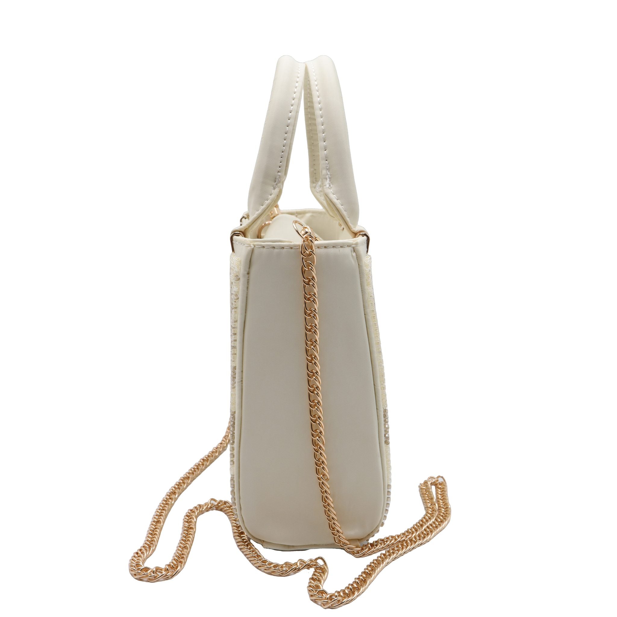 Zara Geometric Beaded Mini Tote | Off-White & Gold Crossbody