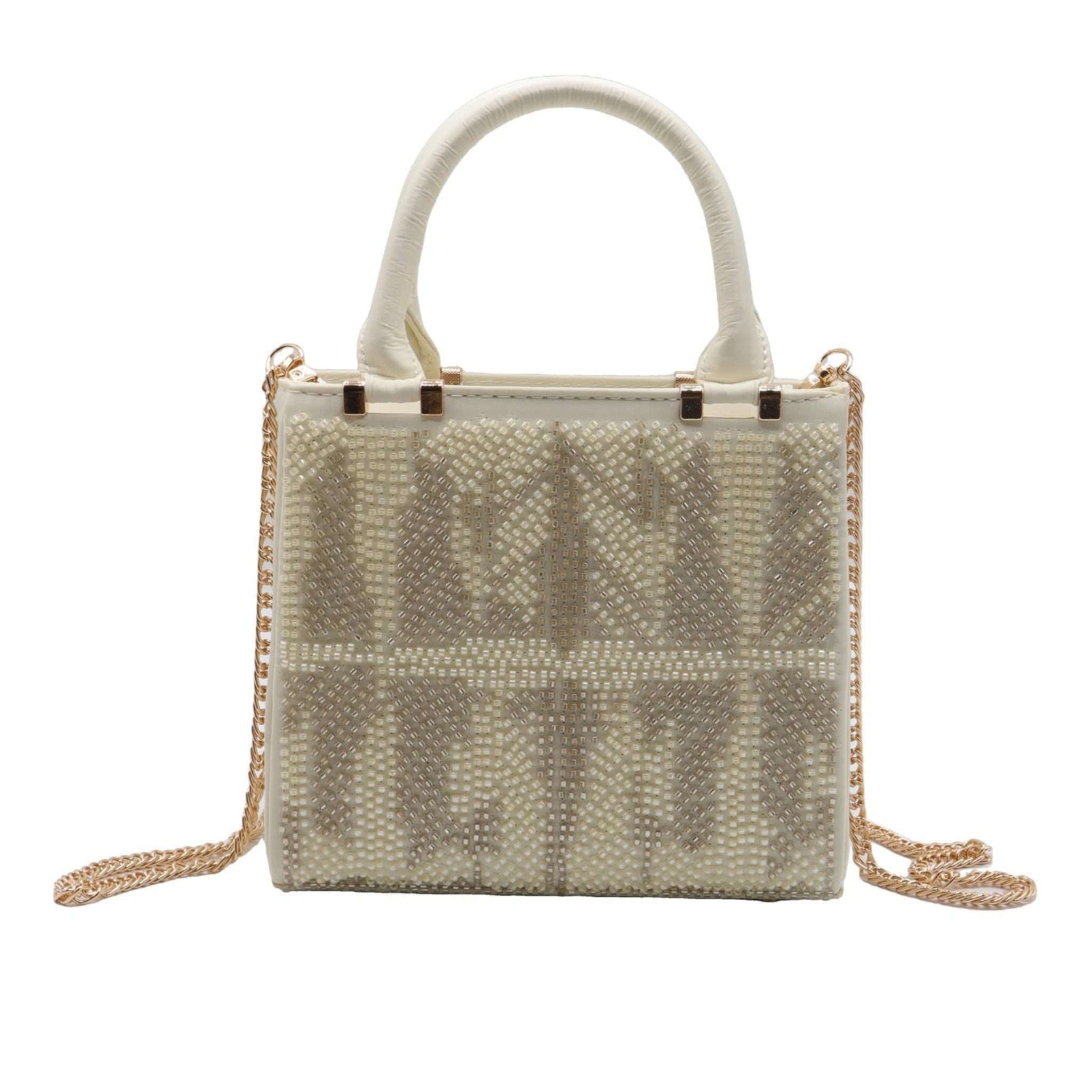Zara Geometric Beaded Mini Tote | Off-White & Gold Crossbody