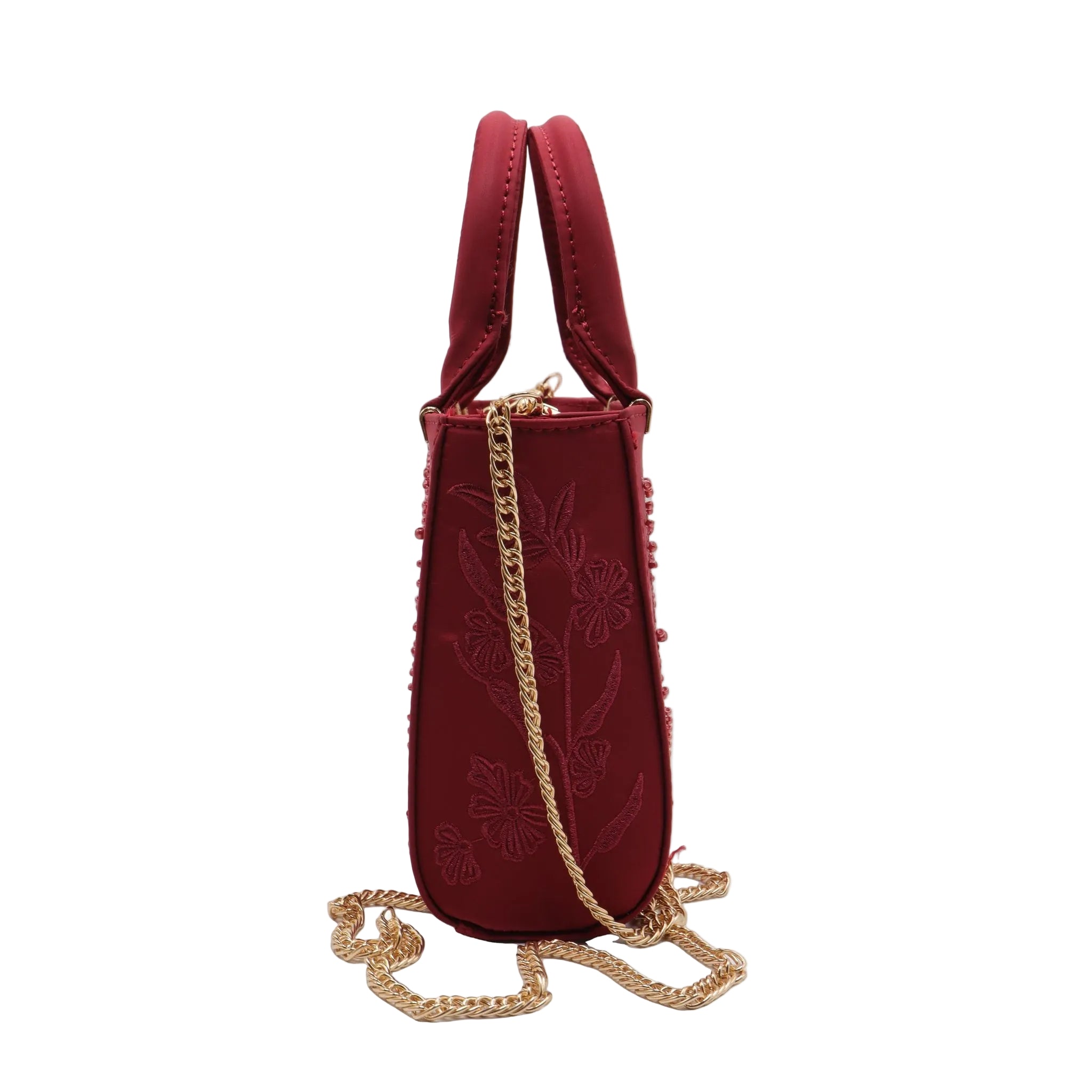 Zara Beaded Mini Tote | Crimson Burgundy Floral Crossbody