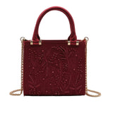 Zara Beaded Mini Tote | Crimson Burgundy Floral Crossbody