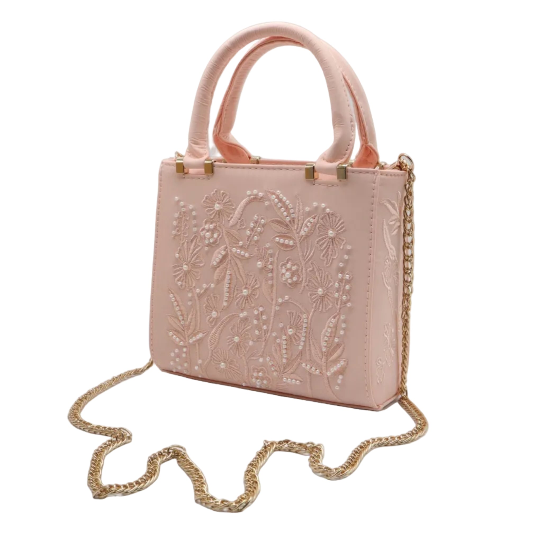 Zara Pearl-Beaded Mini Tote | Blush Pink Floral Crossbody