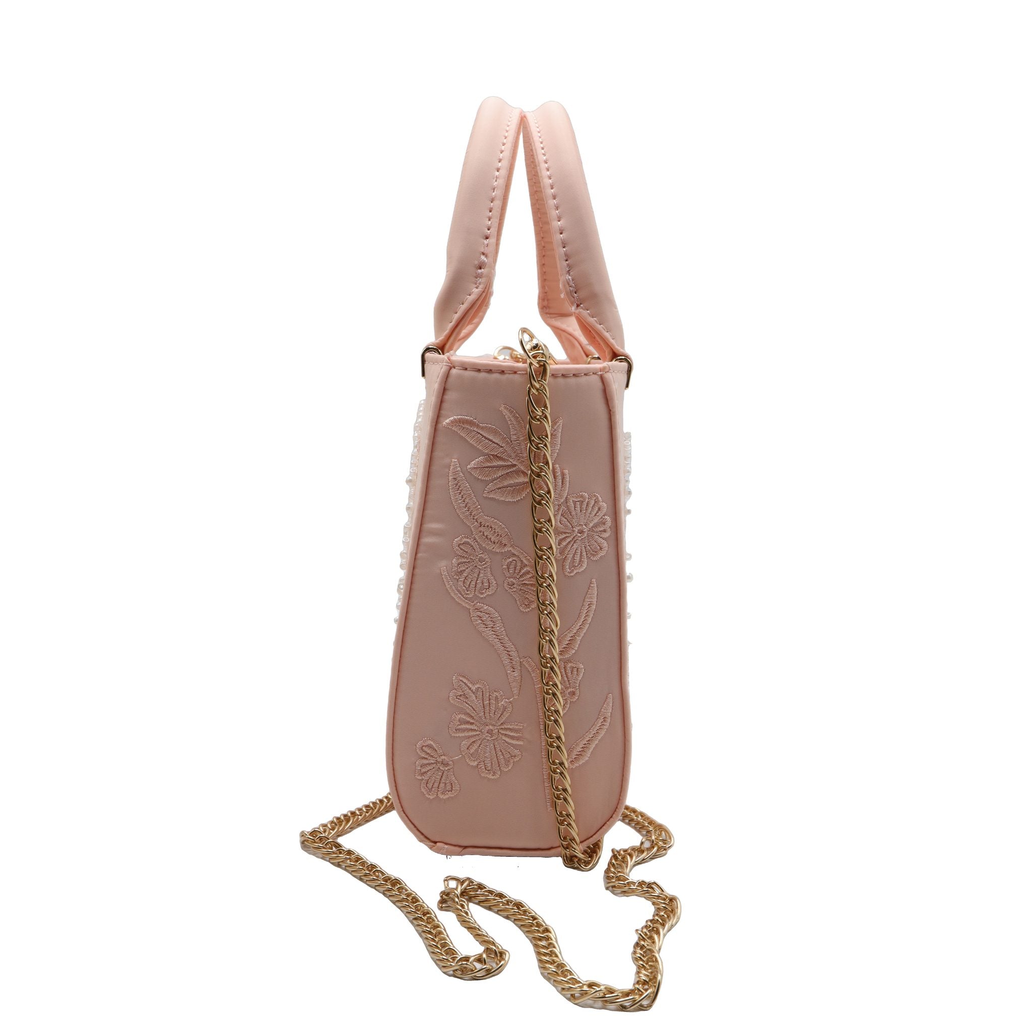 Zara Pearl-Beaded Mini Tote | Blush Pink Floral Crossbody