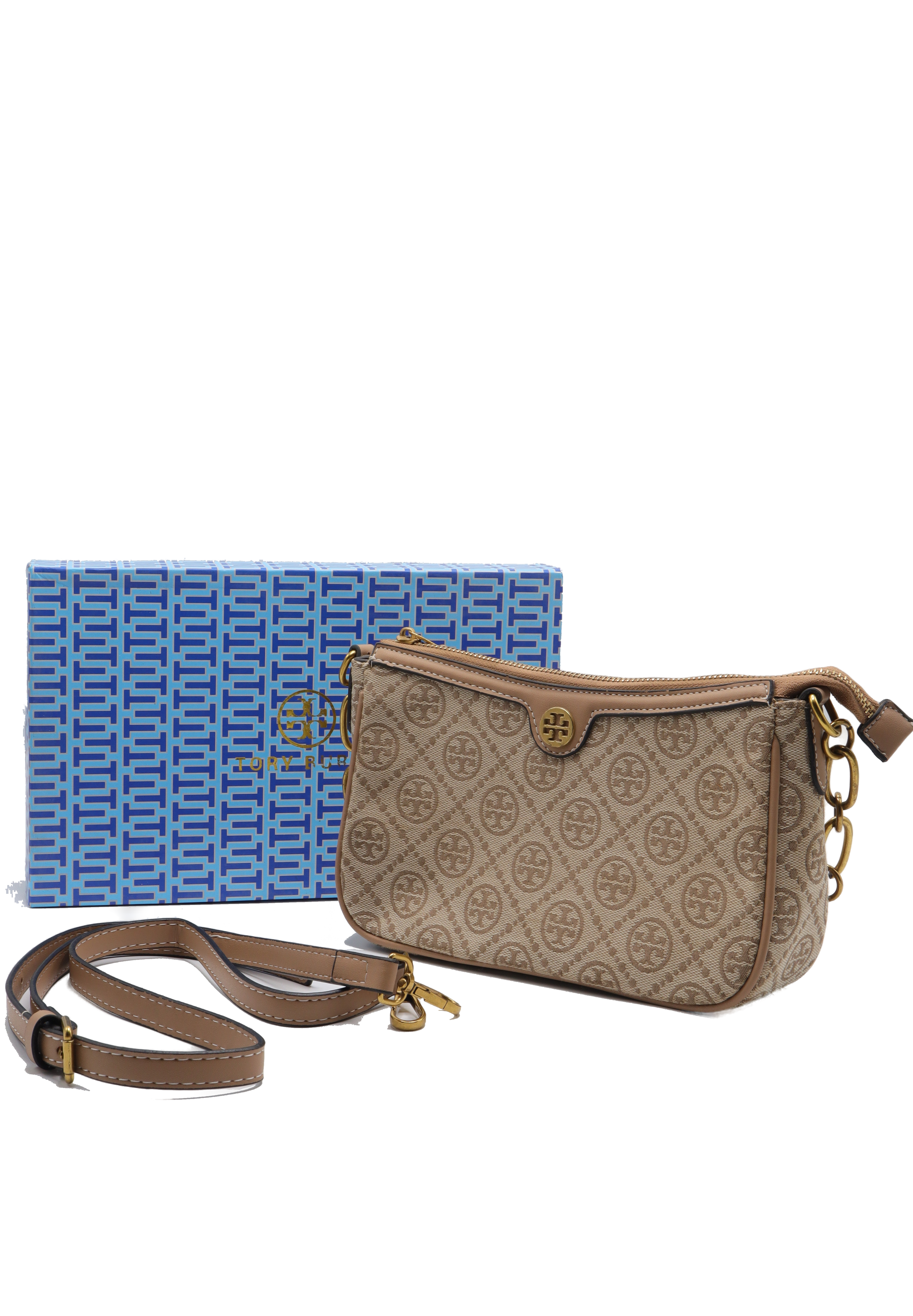 Tory Burch T Monogram Small Shoulder Bag Hazelnut & Tan