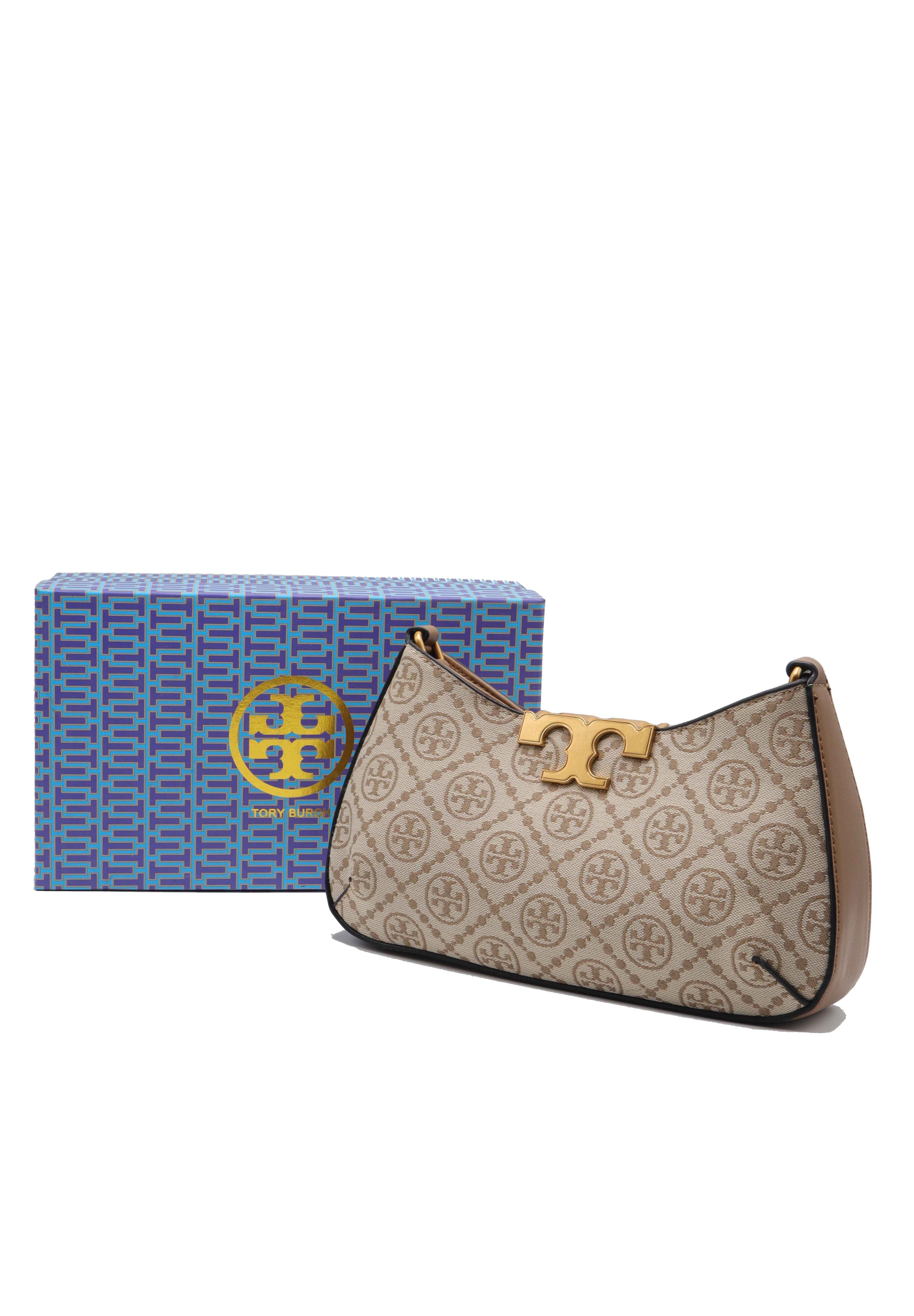 Tory Burch T Monogram Crescent Shoulder Bag | Hazelnut & Tan