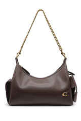 Coach Leather Cargo Hobo Bag with Chain Strap | Dark Brown