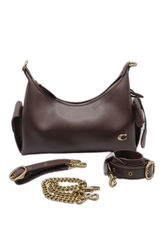 Coach Leather Cargo Hobo Bag with Chain Strap | Dark Brown
