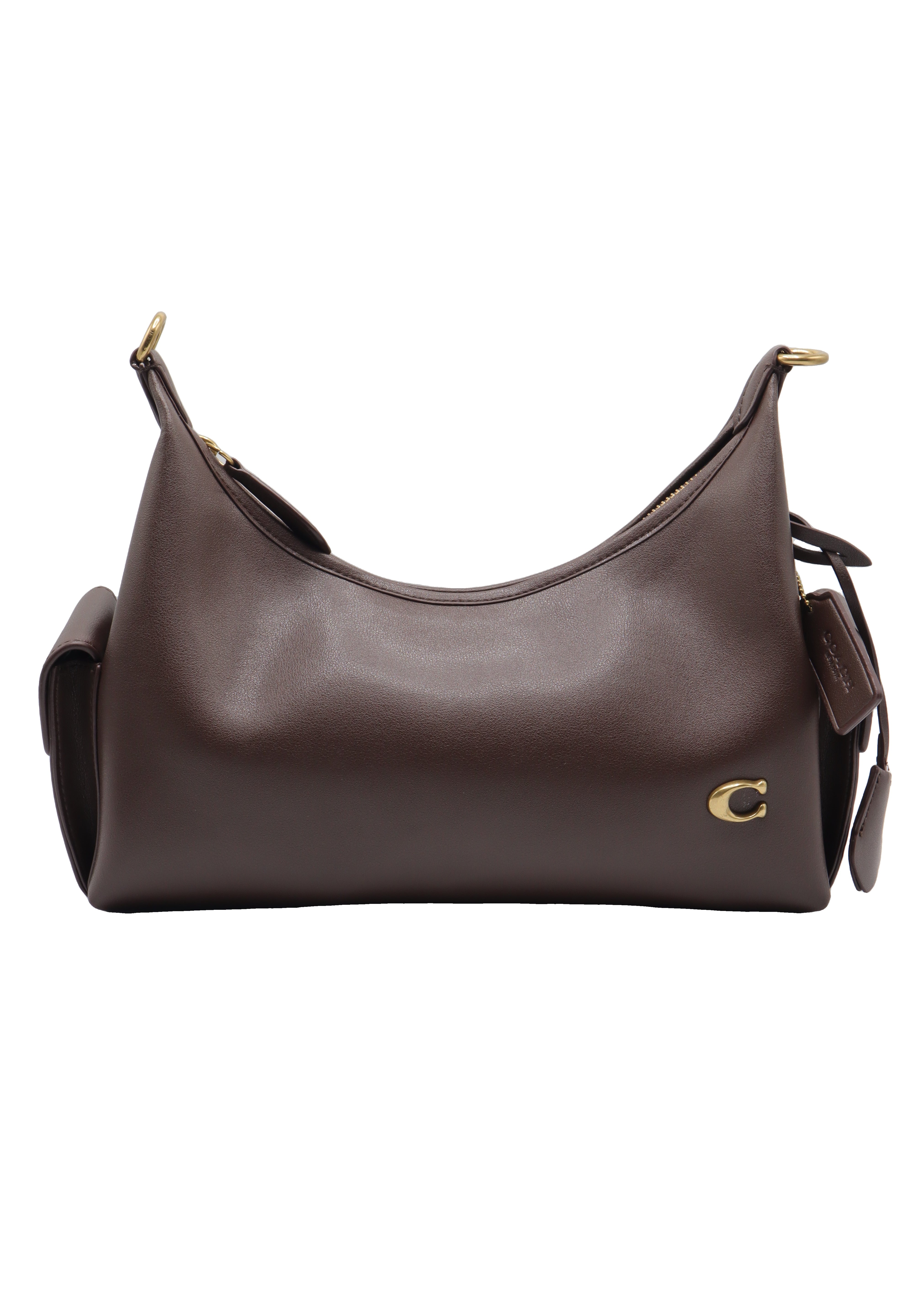 Coach Leather Cargo Hobo Bag with Chain Strap | Dark Brown