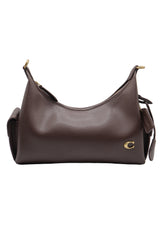 Coach Leather Cargo Hobo Bag with Chain Strap | Dark Brown