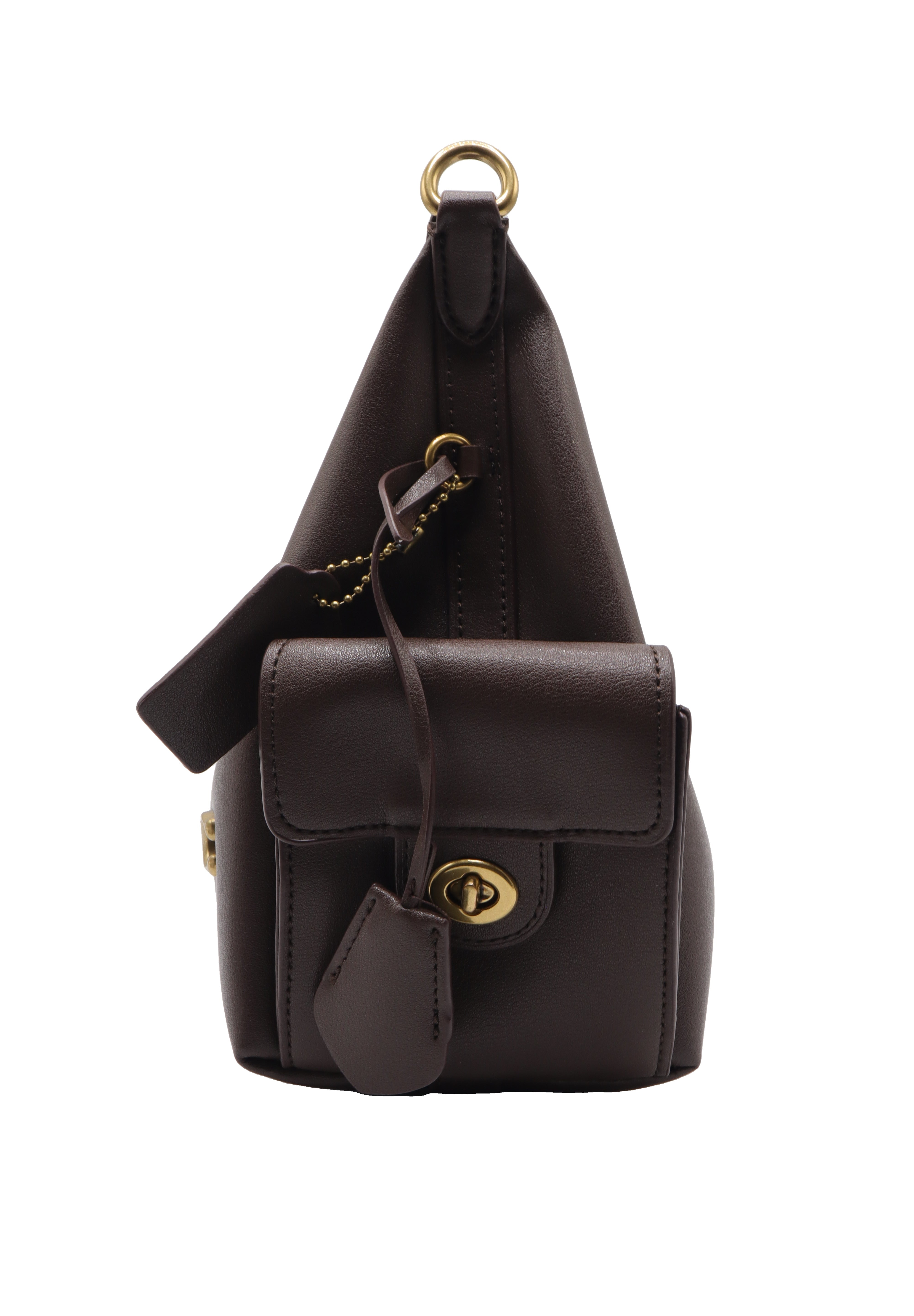 Coach Leather Cargo Hobo Bag with Chain Strap | Dark Brown