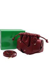 Knotted Leather Drawstring Shoulder Bag | Deep Cherry Red