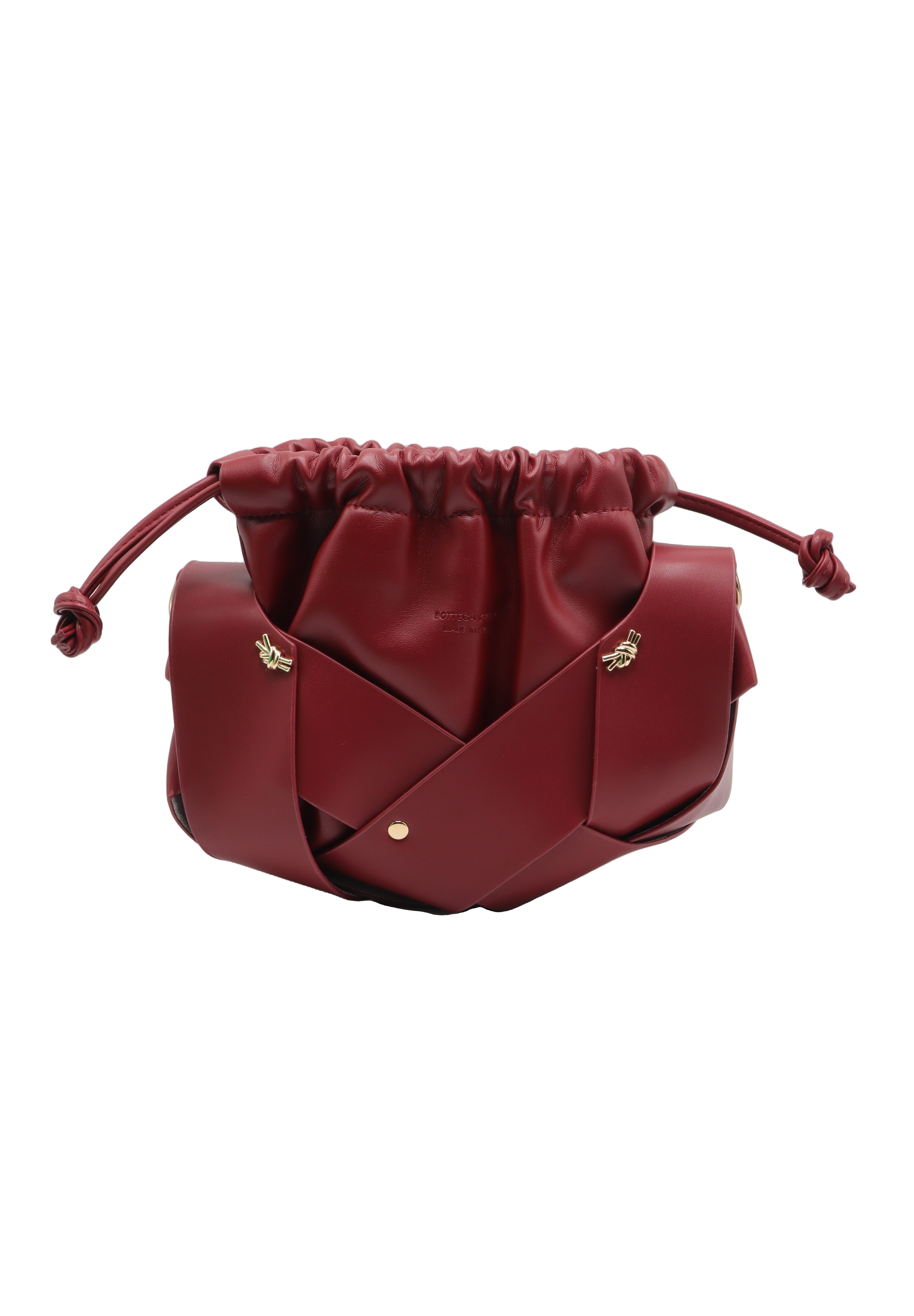 Knotted Leather Drawstring Shoulder Bag | Deep Cherry Red
