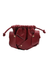 Knotted Leather Drawstring Shoulder Bag | Deep Cherry Red