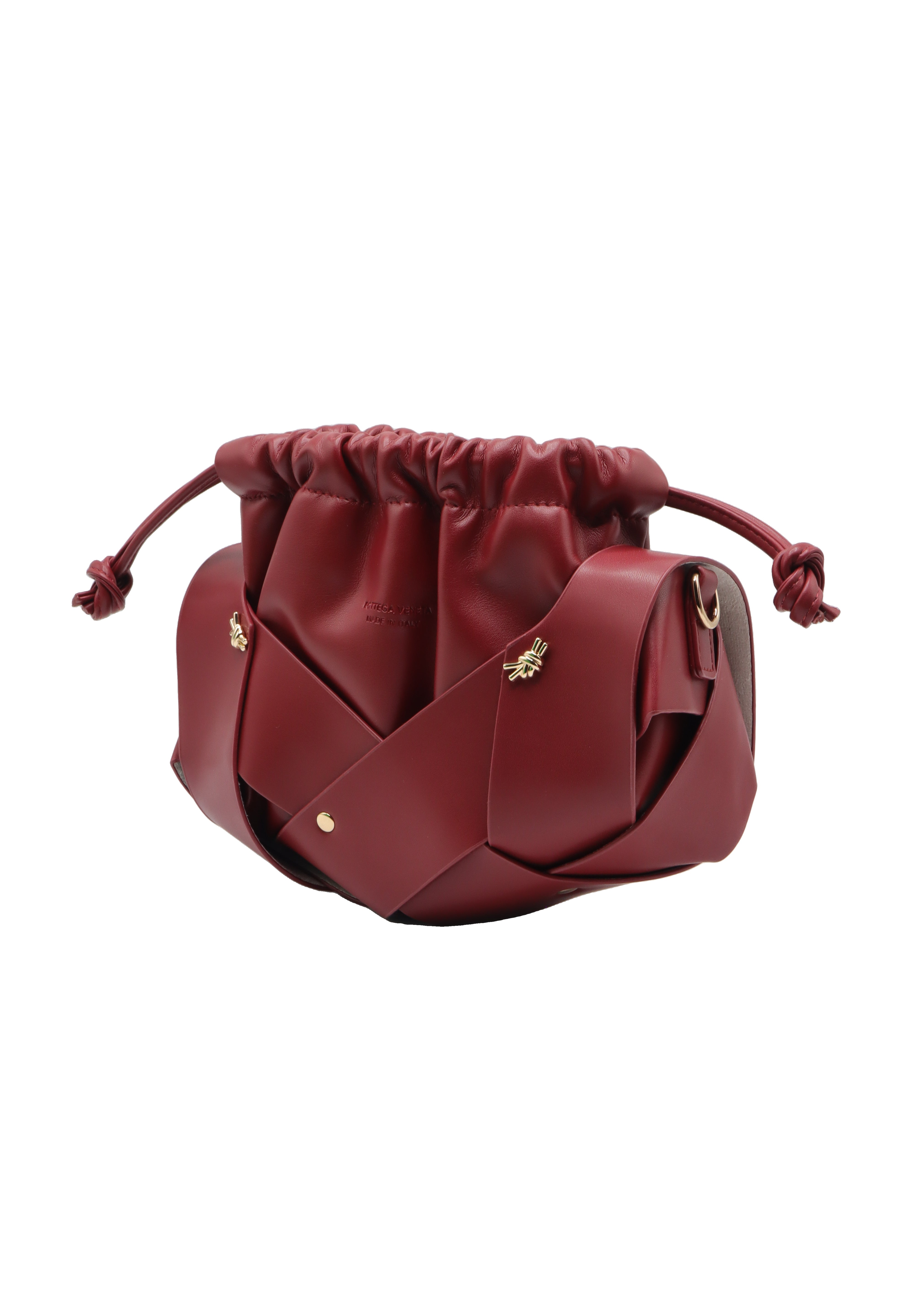 Knotted Leather Drawstring Shoulder Bag | Deep Cherry Red