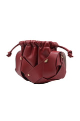 Knotted Leather Drawstring Shoulder Bag | Deep Cherry Red