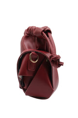 Knotted Leather Drawstring Shoulder Bag | Deep Cherry Red
