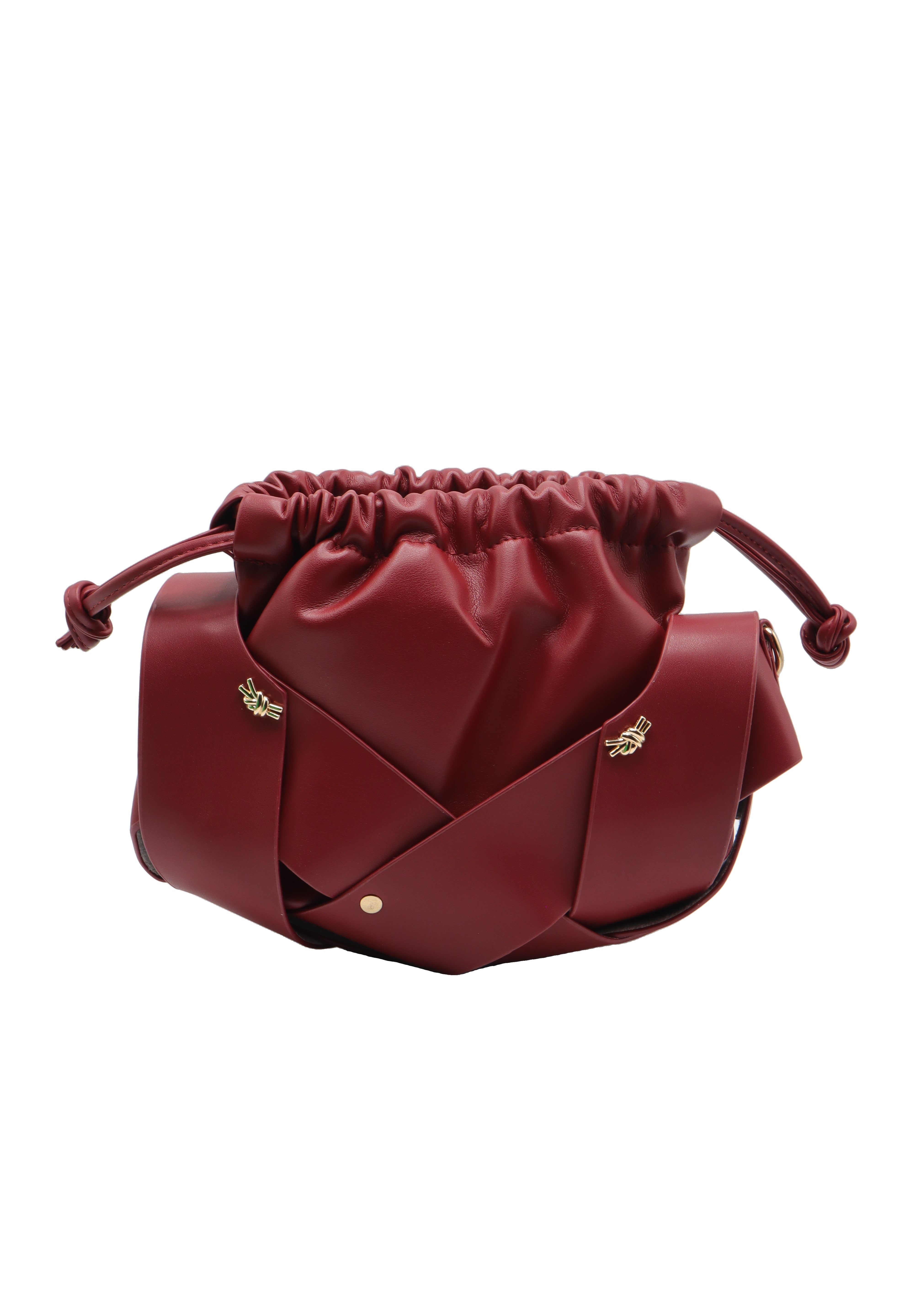 Knotted Leather Drawstring Shoulder Bag | Deep Cherry Red