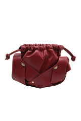 Knotted Leather Drawstring Shoulder Bag | Deep Cherry Red