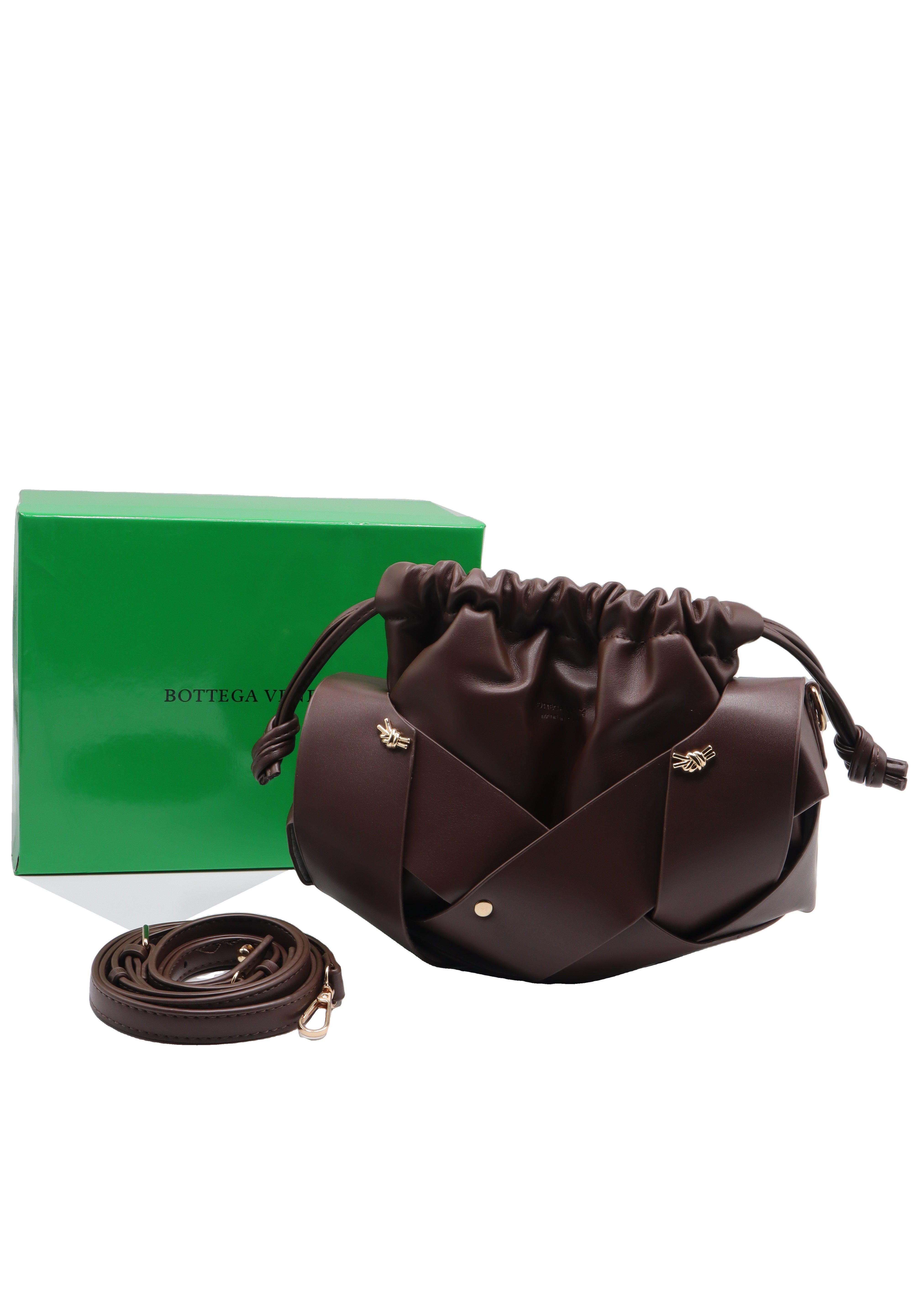Knotted Leather Drawstring Shoulder Bag | Espresso Brown