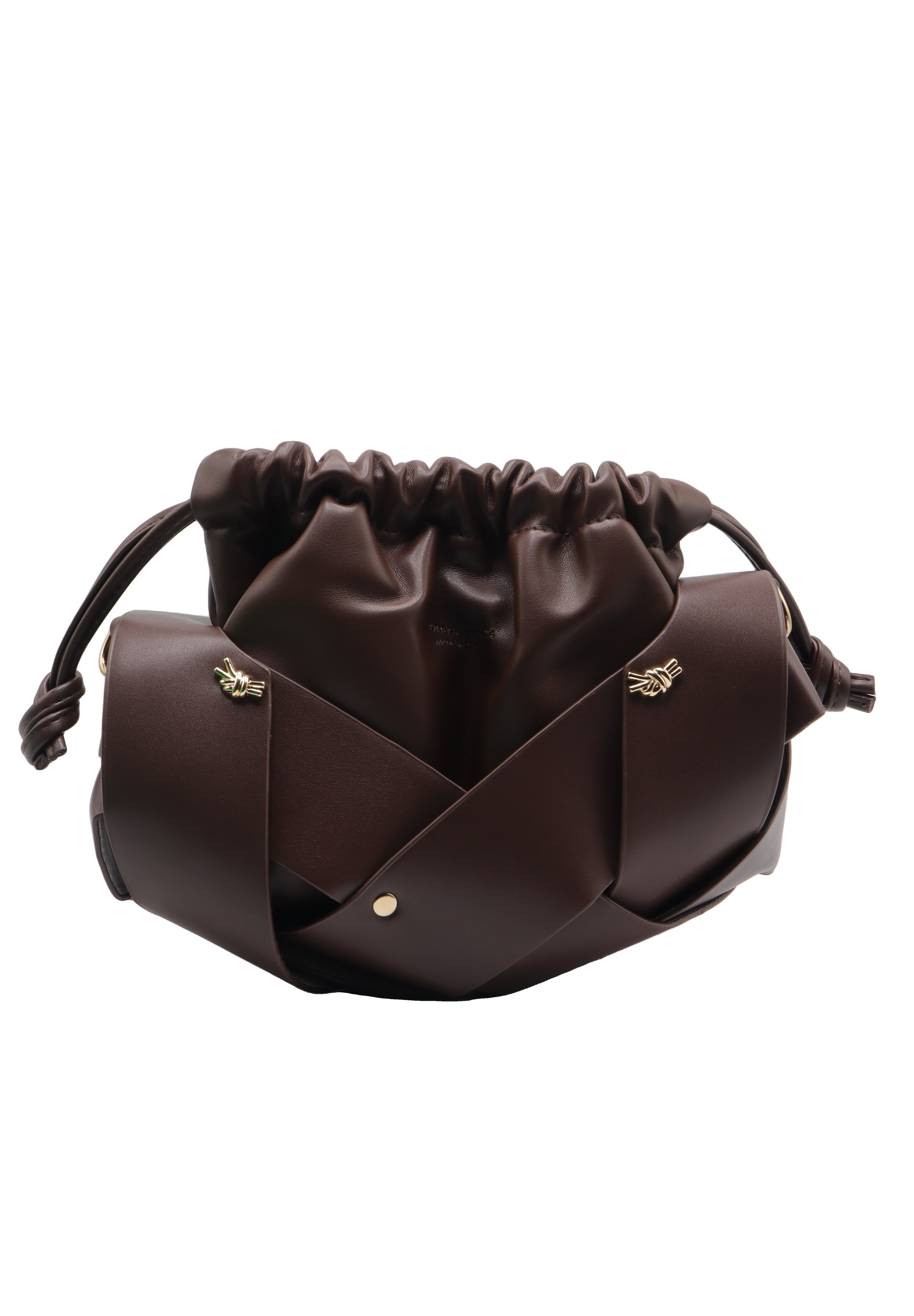Knotted Leather Drawstring Shoulder Bag | Espresso Brown